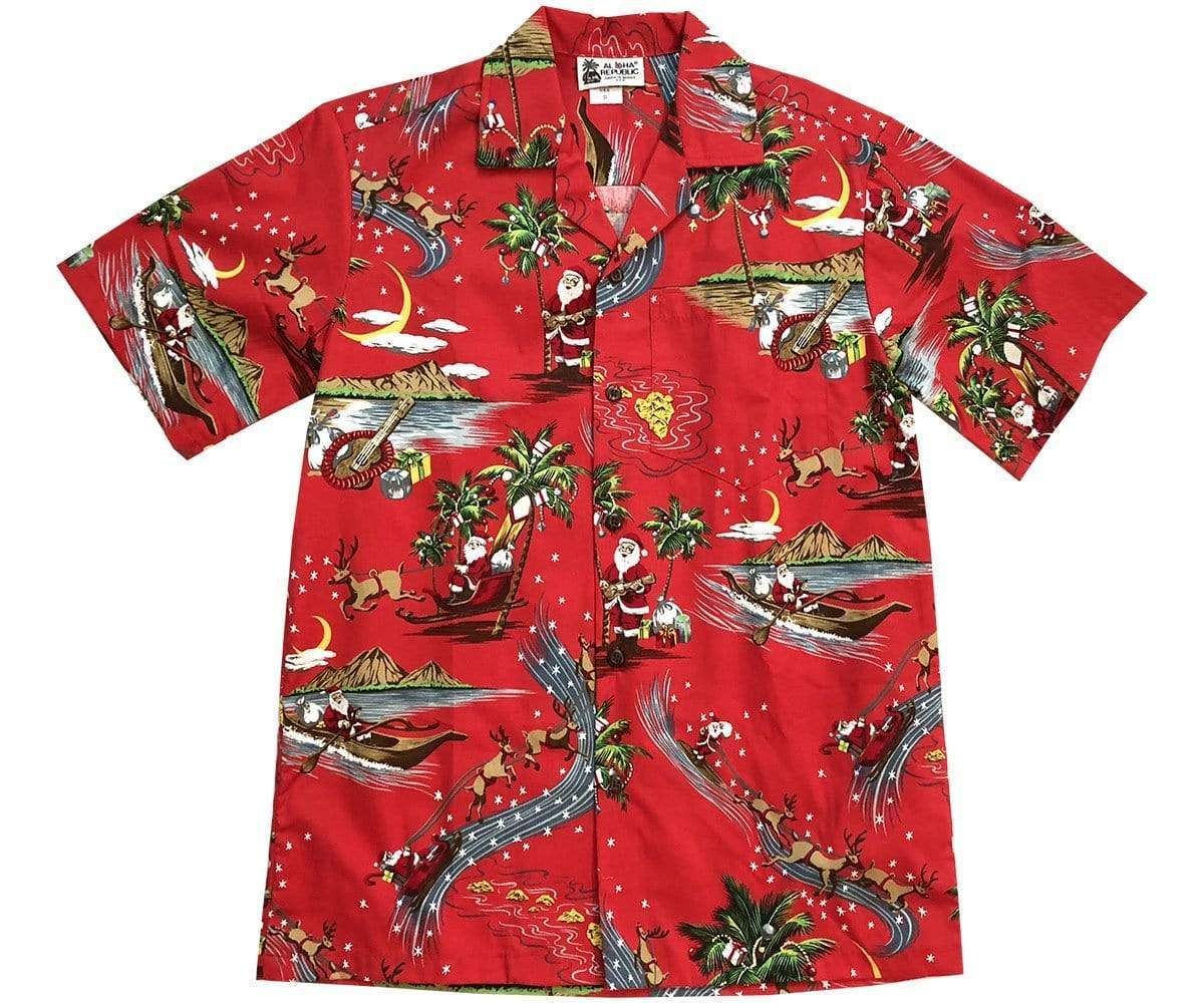 Felacia [Hawaii Shirt] Happy Santa Claus Merry Christmas Red Hawaiian Aloha Shirts-ZX2549